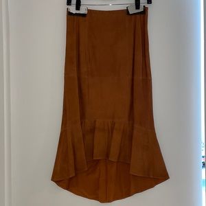NWT Alice + Olivia Genuine Suede Midi Skirt, Biscuit, Size 2